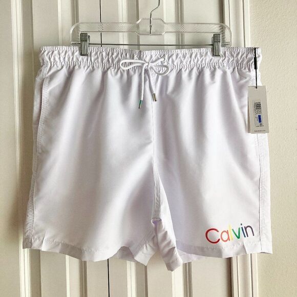 Calvin Klein Men's Rainbow pride swim shorts White NWT size XL